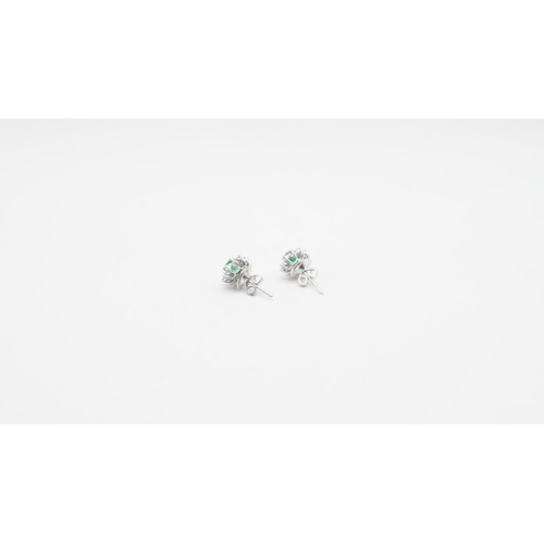 83 - 18ct White Gold Diamond & Emerald Earings