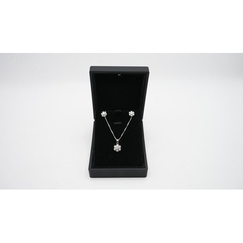 85 - 18ct White Gold and Diamond Necklace And Earring Set