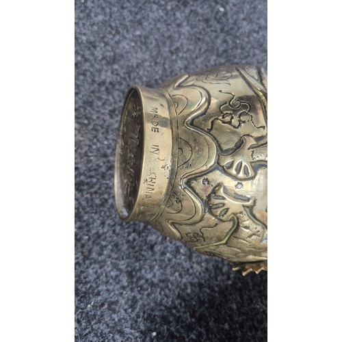 108 - 2x Vintage Large Chinese Style Brass Vase Approx 50cm High