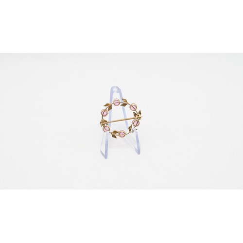 62 - 9ct Gold Seed Pearl & Pink Garnet Chester Brooch