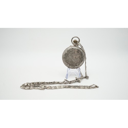 80 - JG Graves Sheffield Sterling Silver Ladies Pocket Watch With Silver Chain