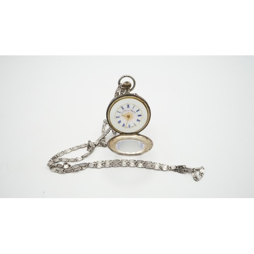80 - JG Graves Sheffield Sterling Silver Ladies Pocket Watch With Silver Chain