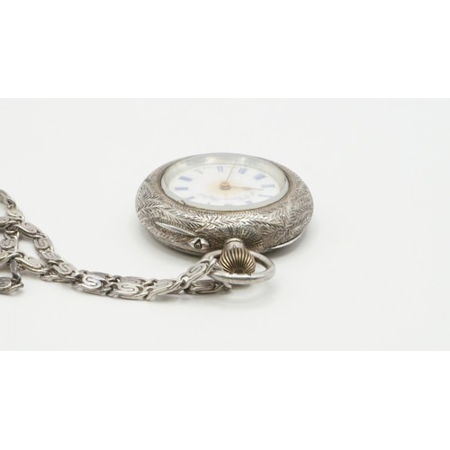 80 - JG Graves Sheffield Sterling Silver Ladies Pocket Watch With Silver Chain