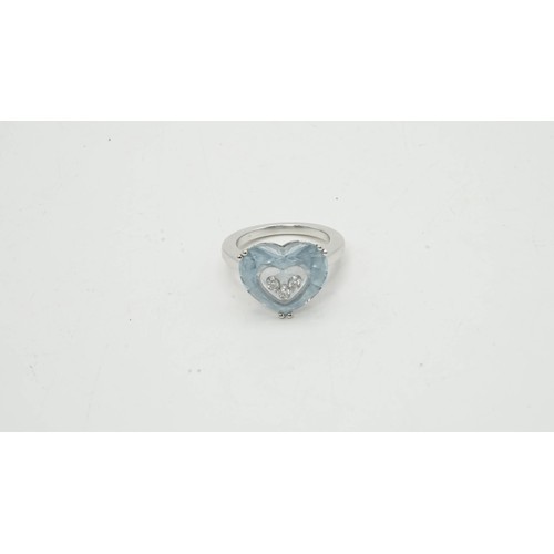 10.9g 18ct White Gold Chopard Happy Diamonds Heart Shaped Ring Blue ...