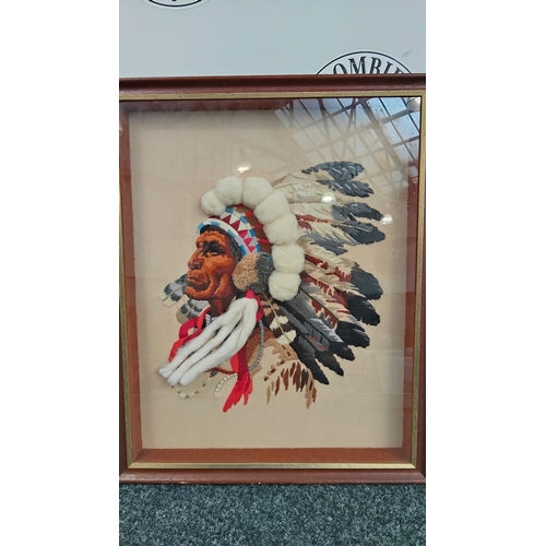 24 - Framed Picture Featuring Tribal Indian Wearing Traditional Headdress