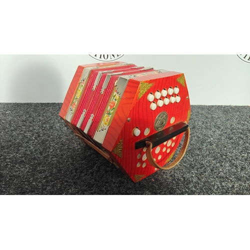 Scholer Vintage Concertina Bellows-Driven Musical Instrument In Box