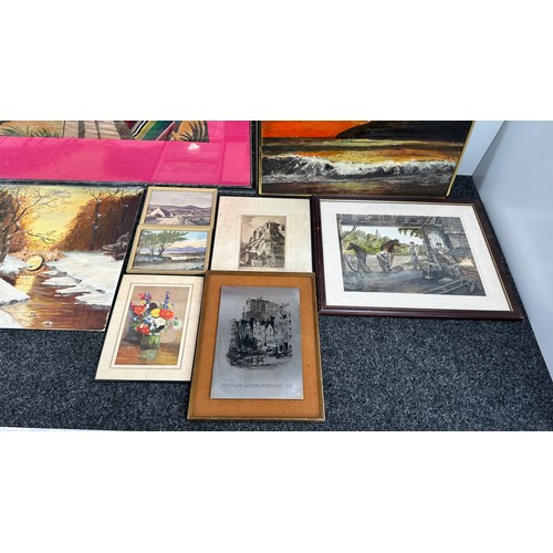 Qty of Framed & Unframed Pictures & Paintings