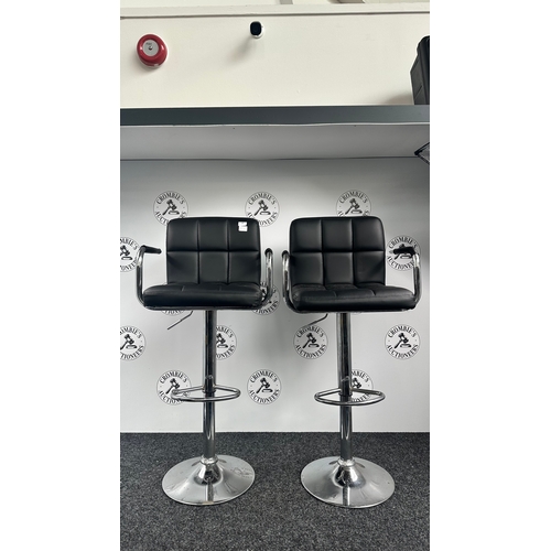 2 Black Leather Adjustable Bar Stools