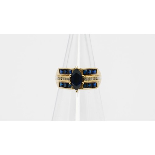 13 - 5.58g 9ct Gold Diamond & Blue Sapphire Ring Size P