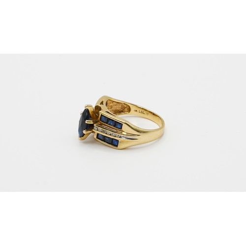 13 - 5.58g 9ct Gold Diamond & Blue Sapphire Ring Size P
