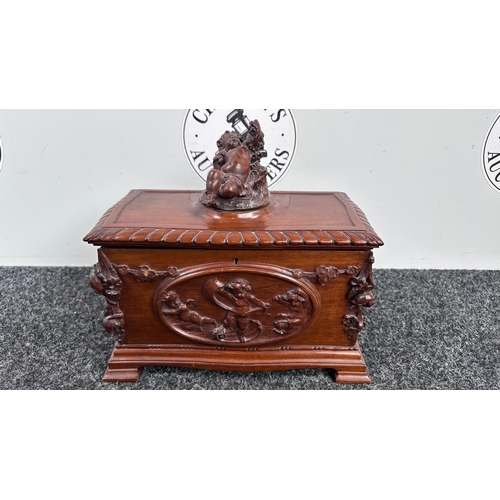 Ornate Carved Wooden Table-Top Specimen Casket - 33x18x29cm