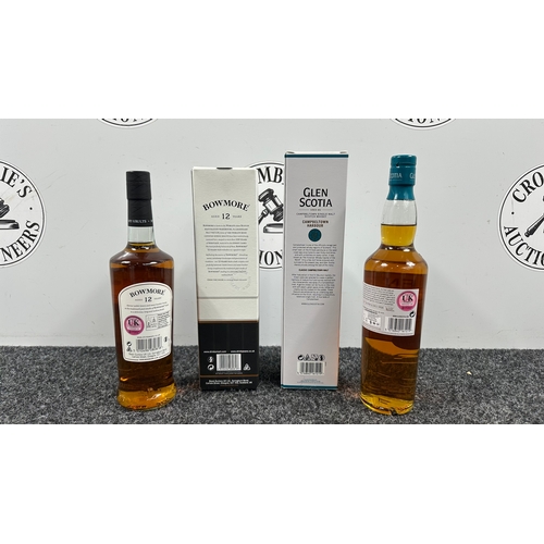 Two Bottles of Single Malt Scotch Whisky - Bowmore 12yr & Glen Scotia ...