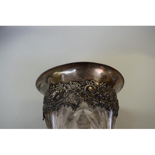 24 - An American sterling silver mounted cut glass vase, 26cm.