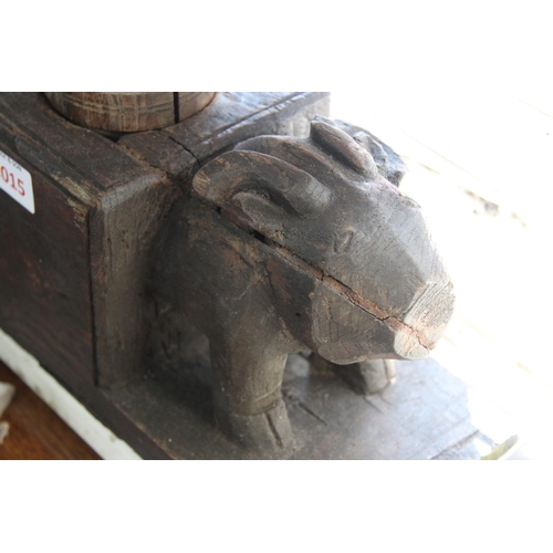 2015 - A Southern Indian carved wood press, of animal form.