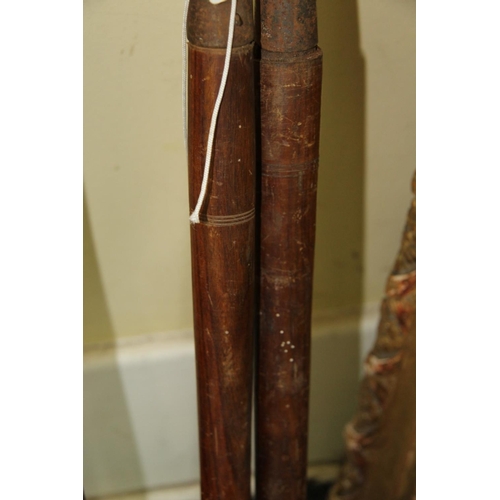 2021 - African: two short spears, having turned wood shafts ending in a ball finial, approx 99cm long.