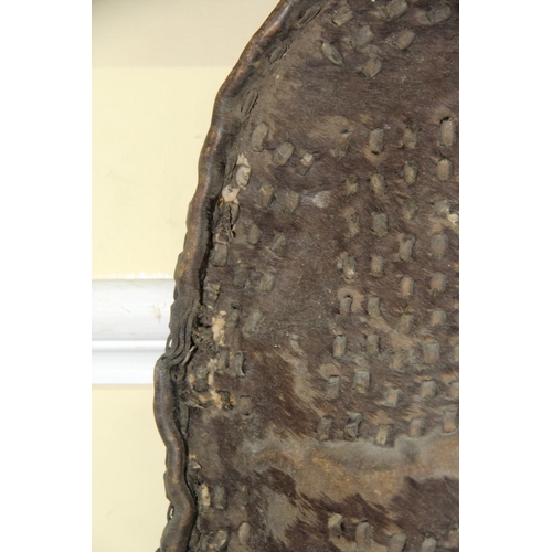 2031 - African: a small hide shield, having rectangular blocks of punched decoration, approx 78.5cm long.