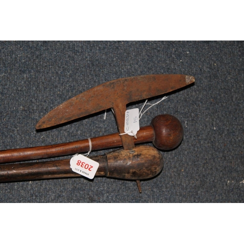 2038 - African: a South African knobkerrie; together with a South African axe having crescent shaped blade ... 