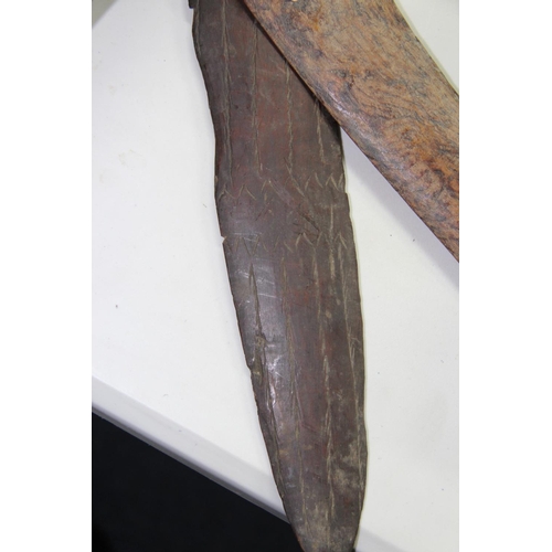 2041 - Oceanic: two old Aboriginal boomerangs, one with incised decoration and fine old colour, approx 71cm... 