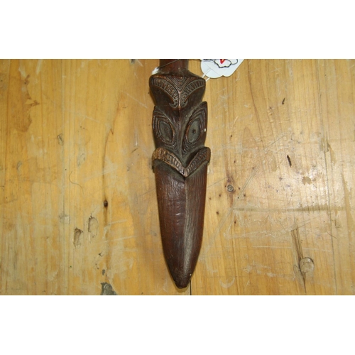 2051 - Oceanic: a Maori Taiaha quarter staff (possibly a child's) , crudely carved with Janus head, approx ... 