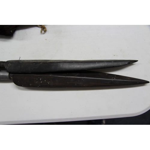 2059 - African: two small African spears with turned wood shafts, 73.5cm long.