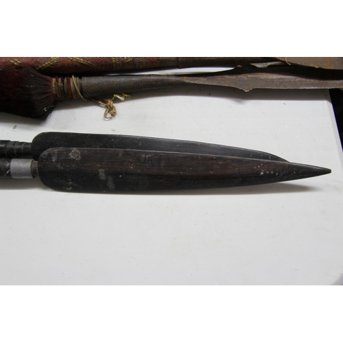 2059 - African: two small African spears with turned wood shafts, 73.5cm long.