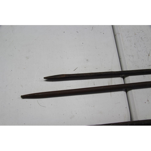 2066 - African: two Maasai spears, with long steel heads and tips, approx 198cm long.