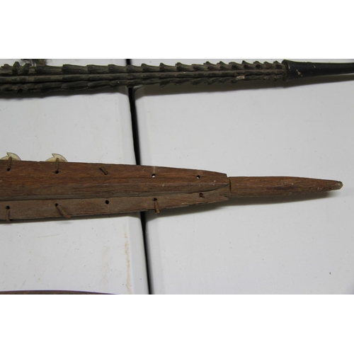 2071 - Oceanic: a Gilbert Island long wooden weapon, the blade having shark's teeth on both sides of the bl... 