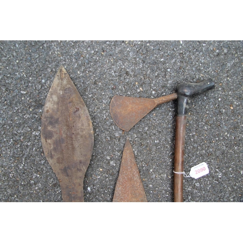 2090 - African: a Kuba knife, having leaf shaped blade with wooden handle, approx 53cm long; together with ... 