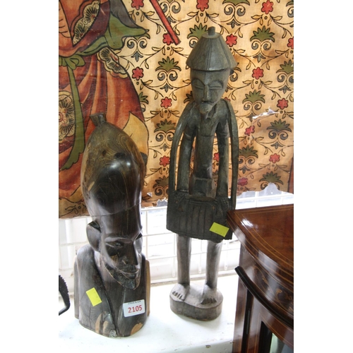 2105 - African: two carved wood figures, largest 48cm high.