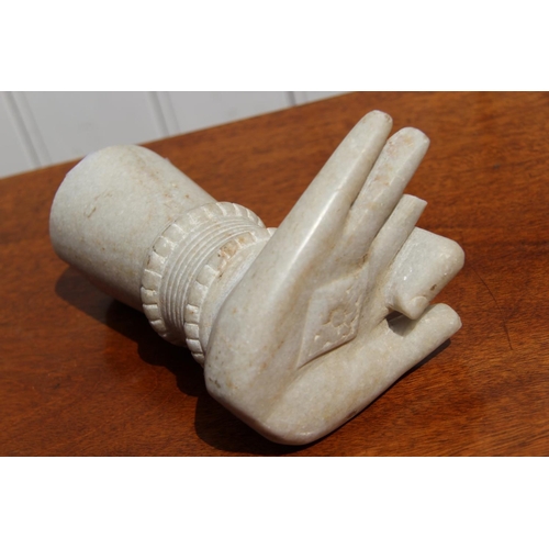 2107 - Two Indian marble carvings, in the form of a foot and hand.