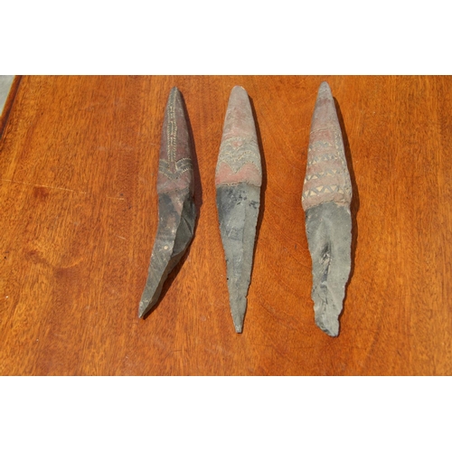 2112 - Oceanic: three Admiralty Island daggers with obsidian blades, the handles carved and decorated with ... 