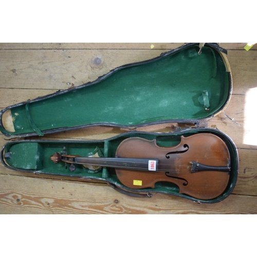 1863 - A antique Continental violin, with 14in walnut back, cased.