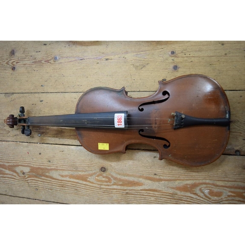 1863 - A antique Continental violin, with 14in walnut back, cased.