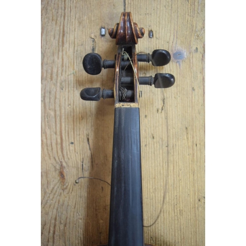 1864 - A late 19th century Continental violin, with 14in back, labelled 'Sebastian Cappa, Tyrol', with bow ... 