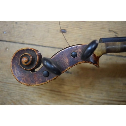 1864 - A late 19th century Continental violin, with 14in back, labelled 'Sebastian Cappa, Tyrol', with bow ... 