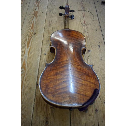 1864 - A late 19th century Continental violin, with 14in back, labelled 'Sebastian Cappa, Tyrol', with bow ... 