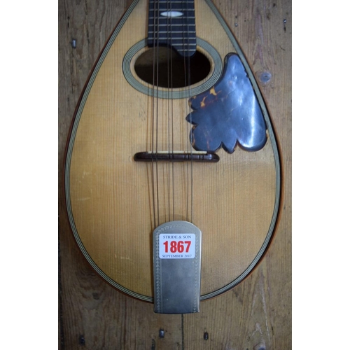 1867 - A flatback mandolin, labelled and inscribed 'John E Dallas', and numbered 4733, in tan leather case.