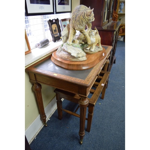 1877 - A Victorian oak desk, by Holland & Sons, with frieze drawer and fluted legs, 91cm wide.