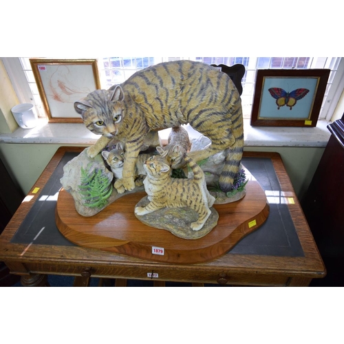 1879 - A Worcestershire Fine Art & Ceramics figure group of Scottish Wild Cats, numbered MM1, on walnut pli... 