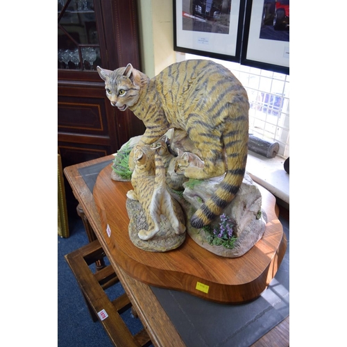 1879 - A Worcestershire Fine Art & Ceramics figure group of Scottish Wild Cats, numbered MM1, on walnut pli... 