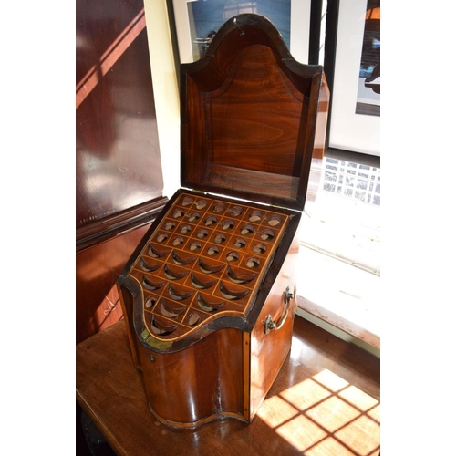 1886 - A pair of George III mahogany, line inlaid and satinwood banded knife boxes, each with side carrying... 