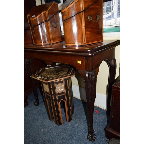 1887 - An 18th century Irish mahogany card table, on cabriole legs with paw feet, 86cm wide.