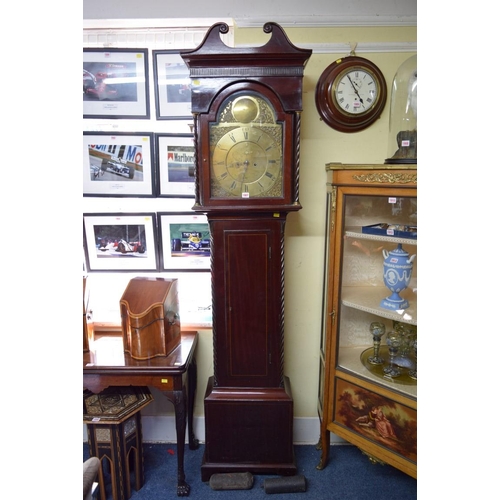 1907 - An early 19th century Scottish mahogany 8 day longcase clock, the 12¾in brass arched dial inscribed ... 