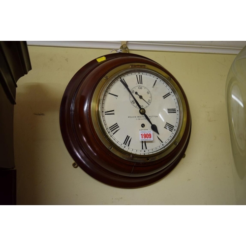 1909 - A good Victorian mahogany circular wall clock, the 7½in painted dial with subsidiary seconds dial an... 