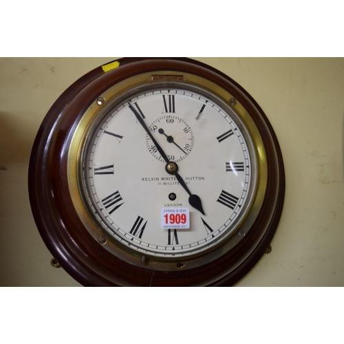 1909 - A good Victorian mahogany circular wall clock, the 7½in painted dial with subsidiary seconds dial an... 