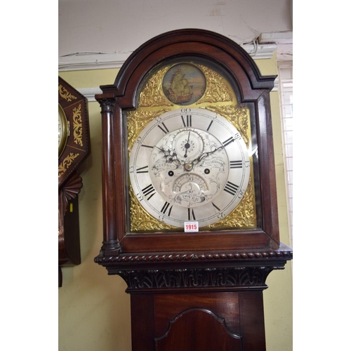 1915 - A George III mahogany eight day longcase clock, the 11½in dial with rocking ship to the arch, inscri... 