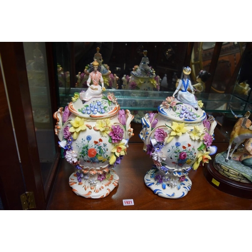 1921 - A pair of Avalon Fine Bone China 'Victorian' vases and covers,  No.10/25, 37.5cm high.