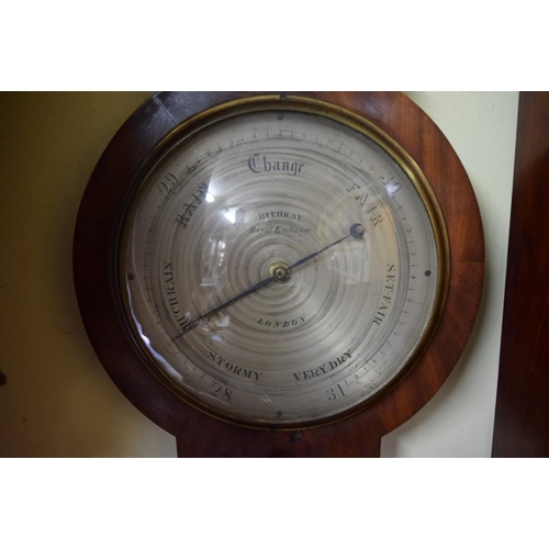 1923 - An early 19th century mahogany wheel barometer, by 'Bithray, Royal Exchange, London'.