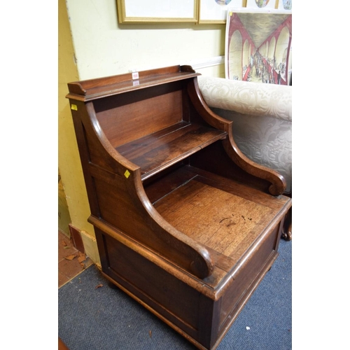 1930 - An unusual 19th century mahogany box seat commode chair, 63.5cm wide.