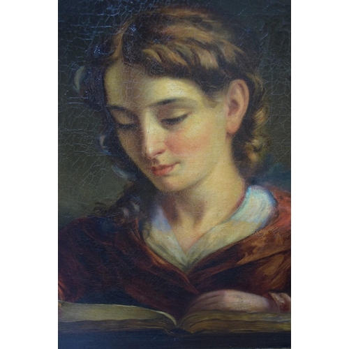 1939 - European School, 19th century, seated lady with an open book, oil on canvas, 63.5 x 54cm.